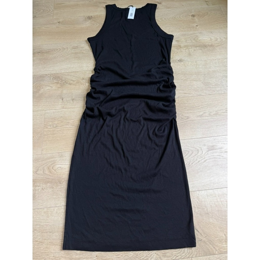 NWT Michael Stars Wren ruched midi ultra rib Black high neck stretch size XL - Picture 3 of 10